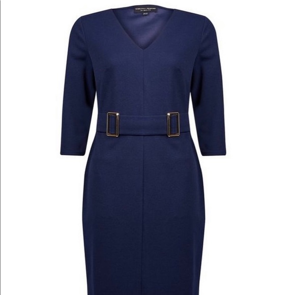 Navy buckle front pencil dress - Picture 2 of 3